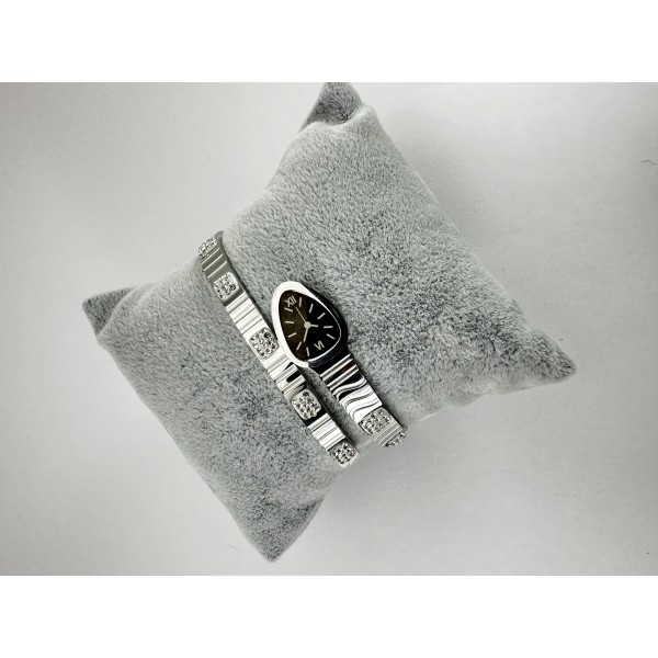 Gümüş Saat Desenli Bileklik